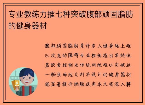 专业教练力推七种突破腹部顽固脂肪的健身器材
